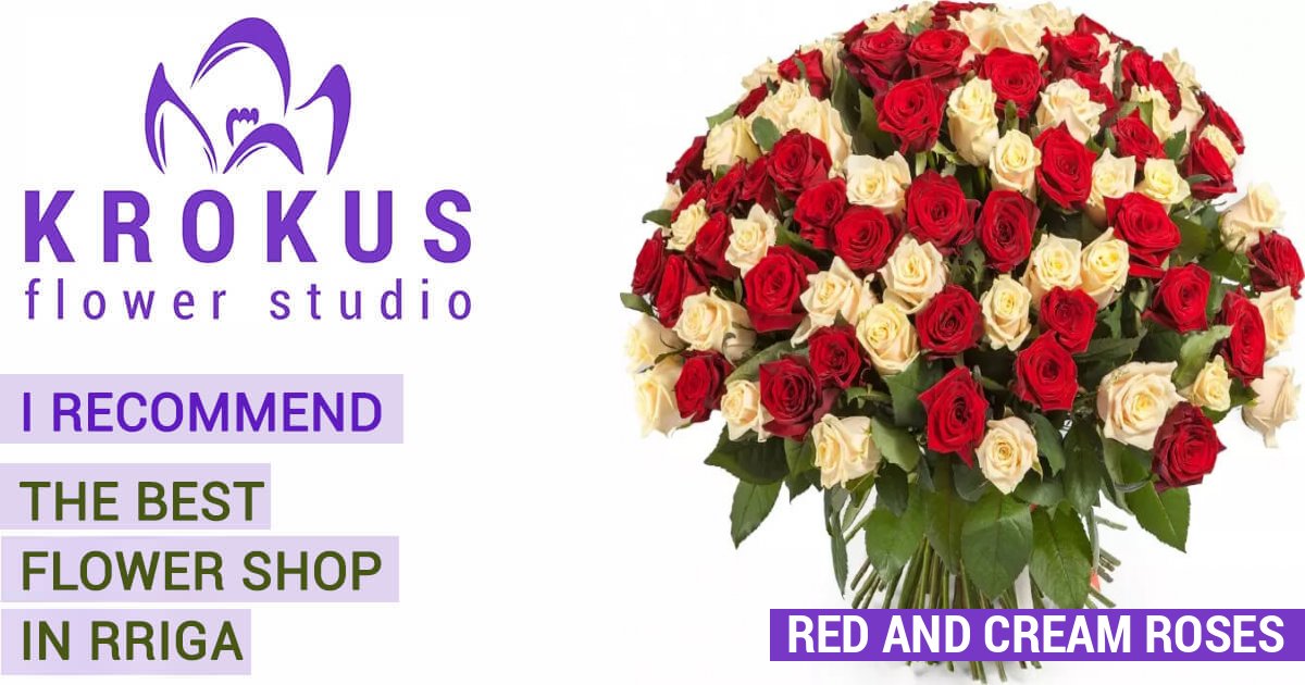 red and cream roses is a bouquet of fresh cut flowers. KROKUS is the