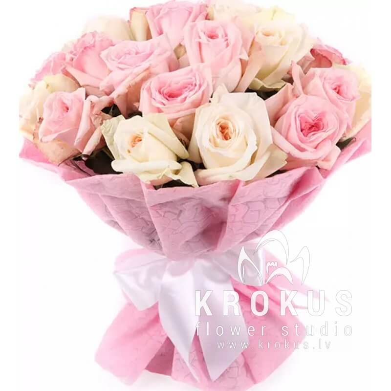 Delicate mix of peony roses is a bouquet of fresh cut flowers. KROKUS