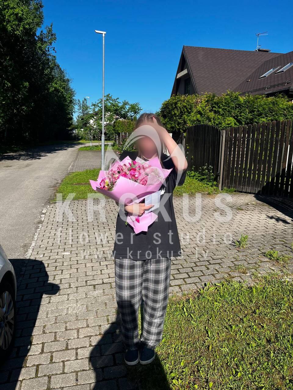 Deliver flowers to Mārupe (celosiapink rosesbouvardiagum treehydrangeas)