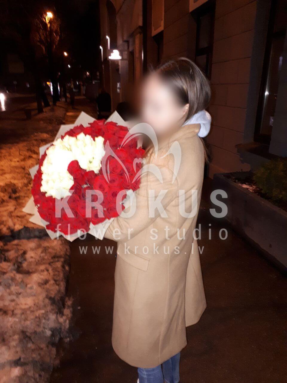 Deliver flowers to Latvia (white rosesred roses)