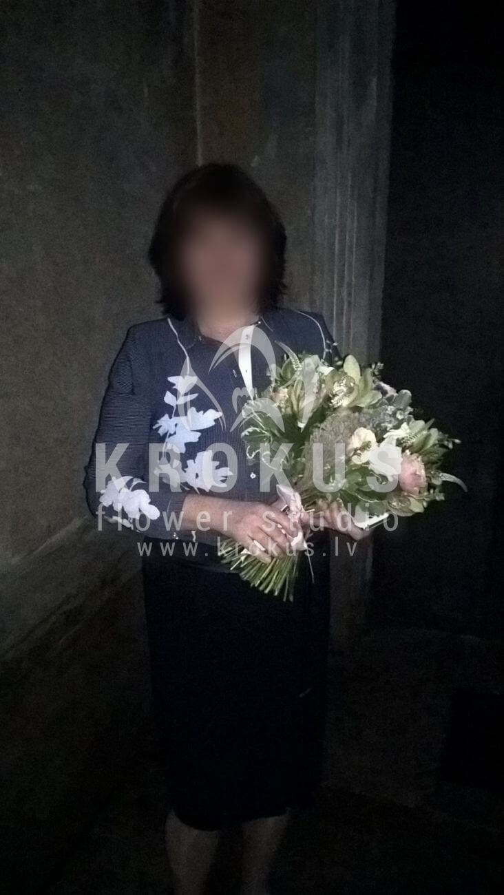 Deliver flowers to Latvia (meadow flowerslimoniumgoldenrodlupinebruniaorchidswhite rosesveronicacheesewoodpeoniesblue cornflowerdavid austin roses)