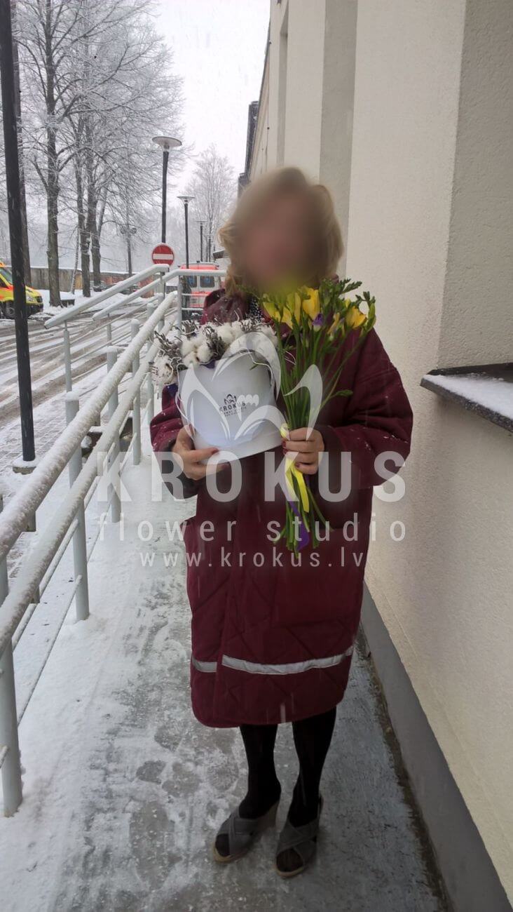 Deliver flowers to Latvia (boxfreesiabruniacottonlavender)