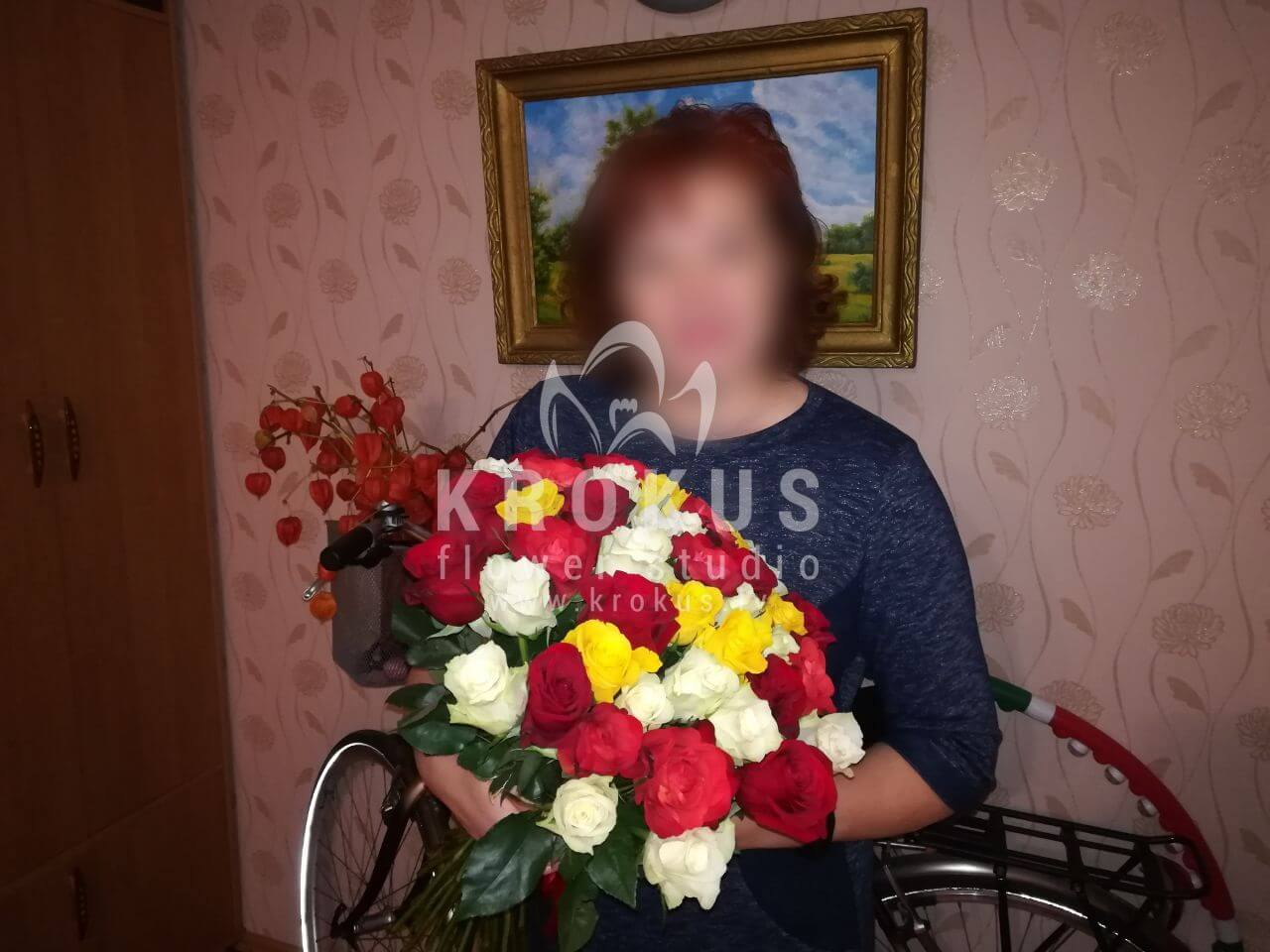 Deliver flowers to Olaine (pink roseswhite rosesorange rosesyellow rosesred roses)