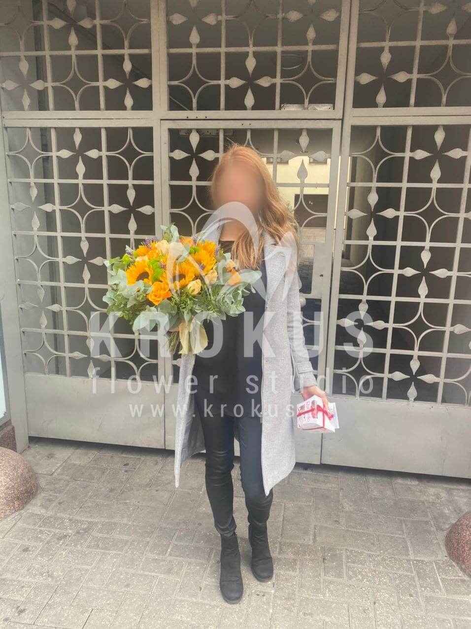 Deliver flowers to Rīga (shrub rosespistaciasunflowerschrysanthemumsgum treeyellow roseslavender)
