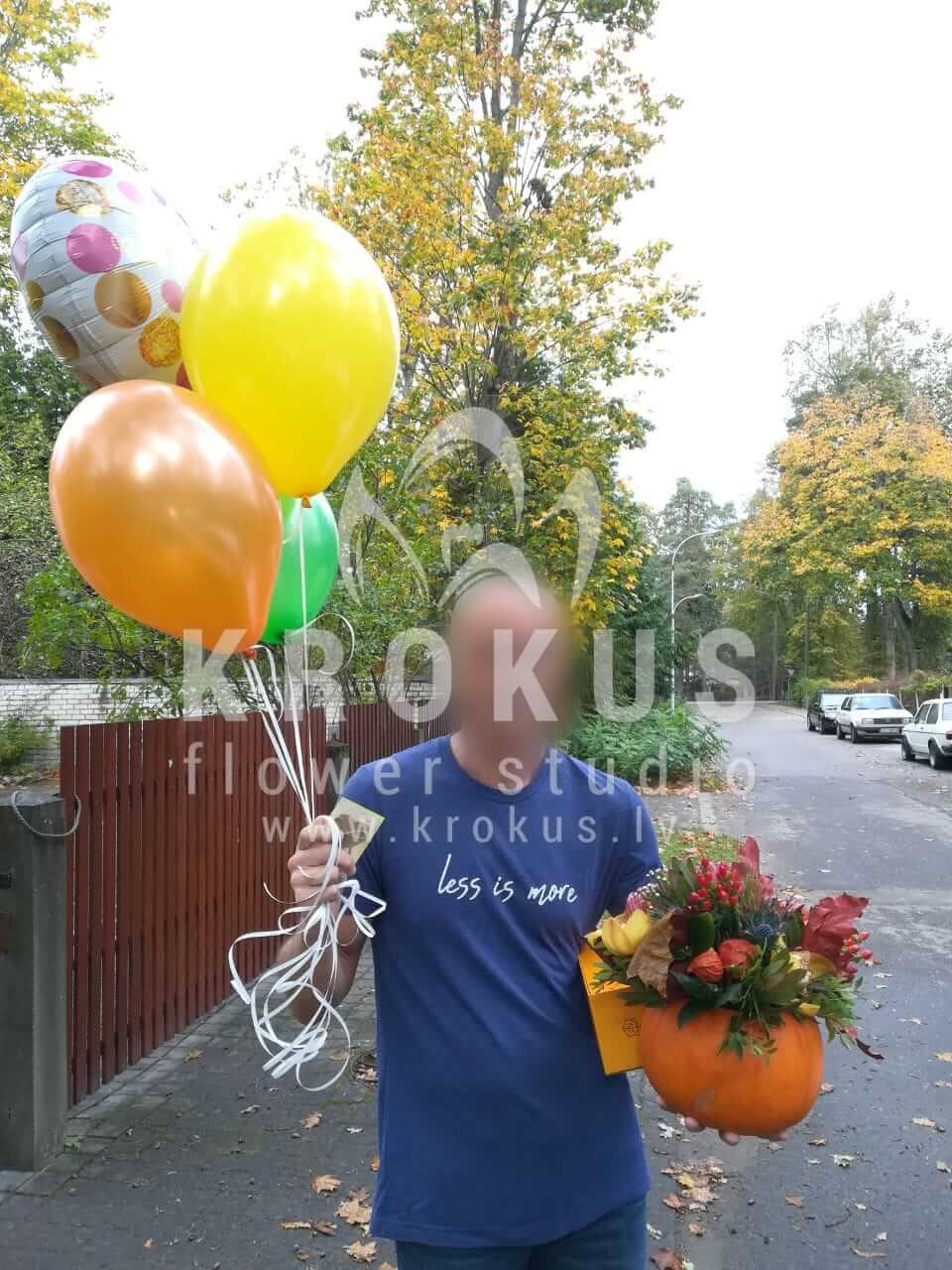 Deliver flowers to Jūrmala (ilexbrunialeucadendronleucospermumpumpkin)
