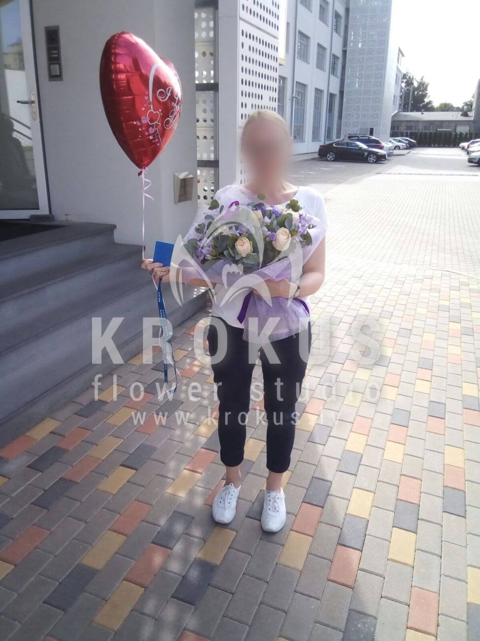 Deliver flowers to Latvia (pink rosesfreesiagum tree)