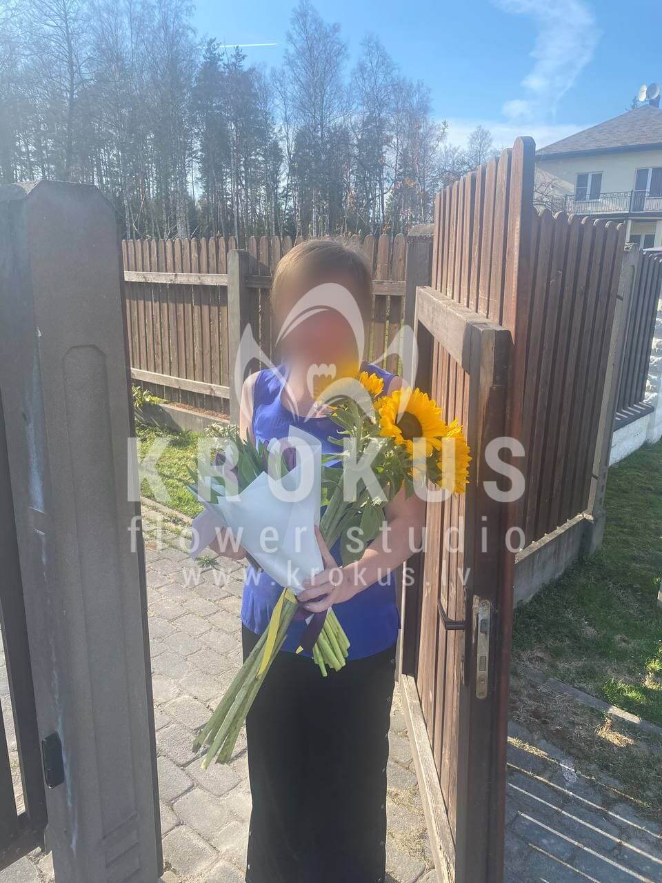 Deliver flowers to Vālodzes (tulipssunflowersveronicahypericum)