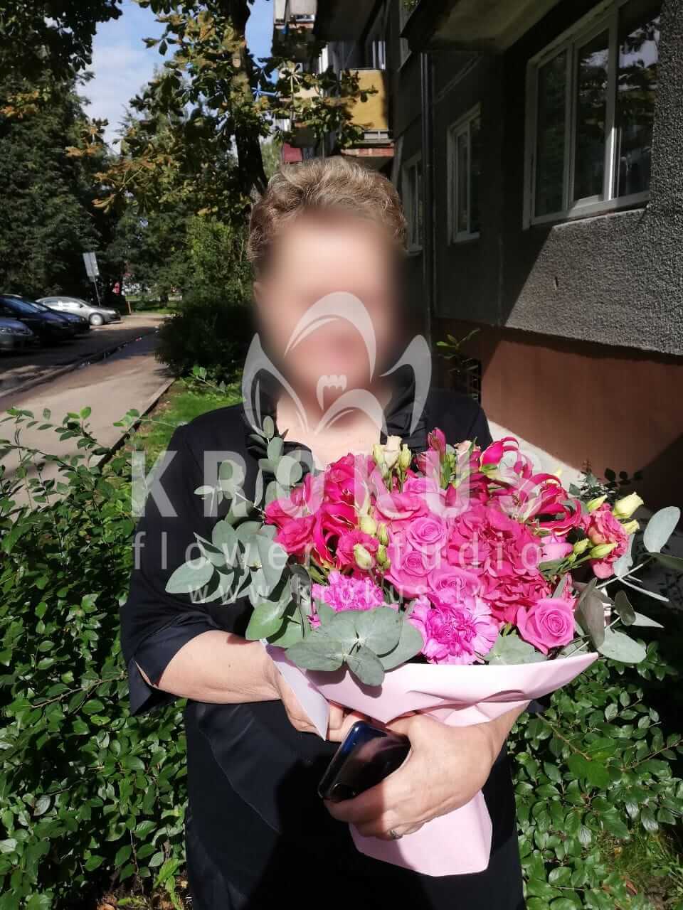 Deliver flowers to Rīga (celosiapink rosesgum treebouvardiahydrangeas)