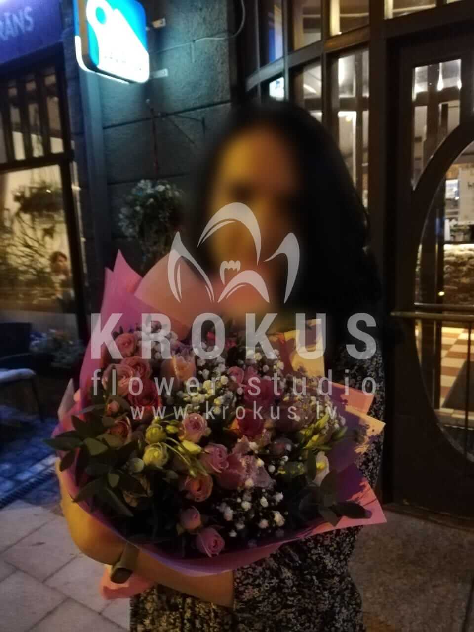 Доставка цветов в город Рига (кустовые розырозовые розытюльпаныгипсофиларускусвероникализиантусы (эустома))