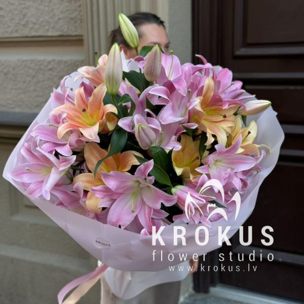 A bouquet of multicolored lilies