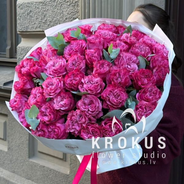 Peony-style roses with eucalyptus